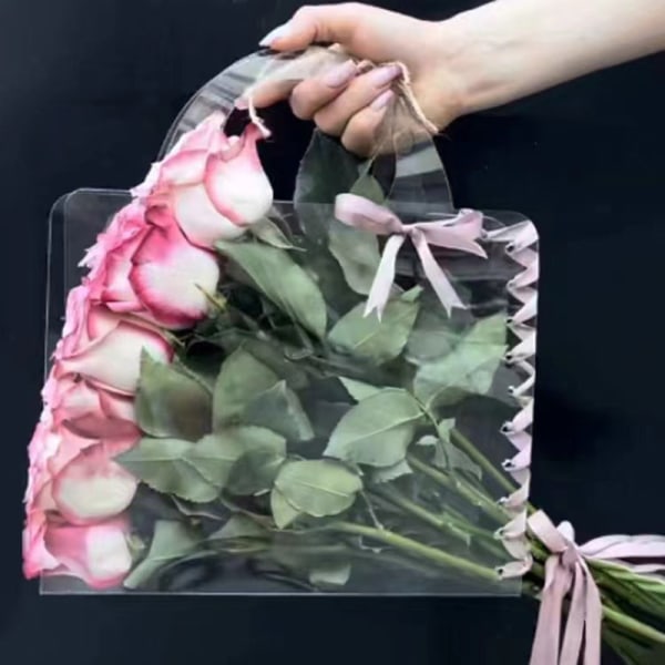 Gennemsigtig blomsterkasse med håndtag bærbare blomsterpakningsposer A3
