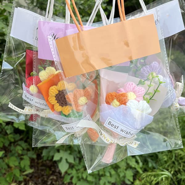 Heklede blomster Kunstig blomsterbukett Håndlaget strikket blomst A6
