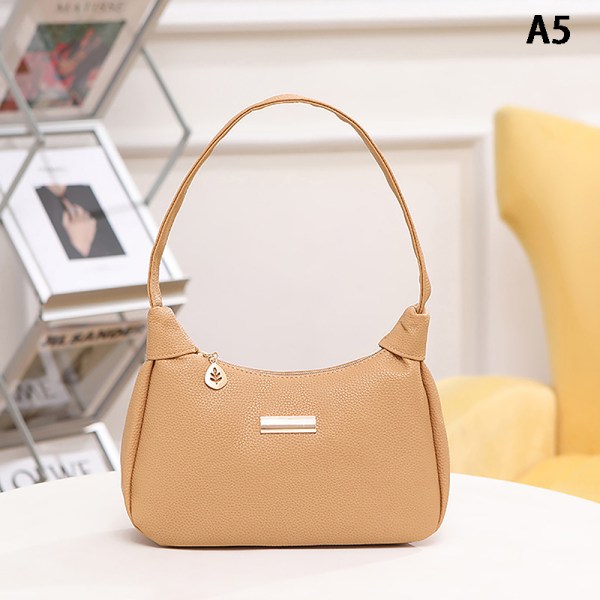 Lichee Læder Dame Skuldertaske Retro Solid Color Hobos Handb Khaki