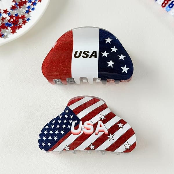 USA Flagg Hjerte Stjerne Hårklyper Patriotisk Akryl Hårklype A5