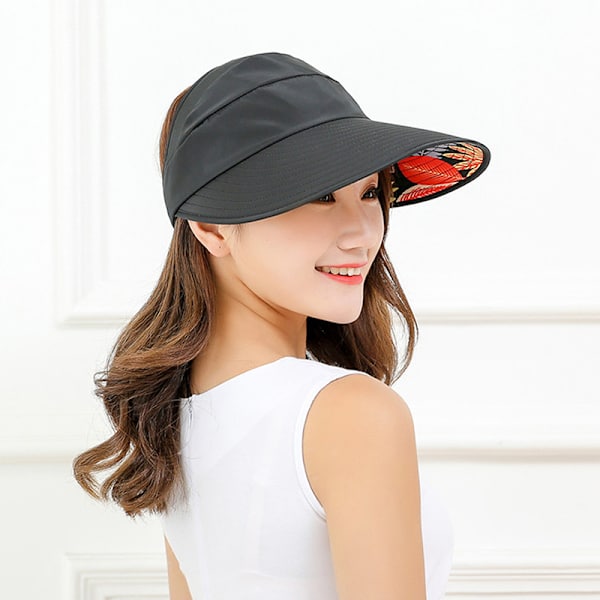 Sommerhatter For Dame Sammenleggbar Solhatt Perleblomstvisir Khaki