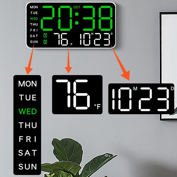Digital väggklocka Veckodag Datum Temperaturdisplay Röststyrning Blue