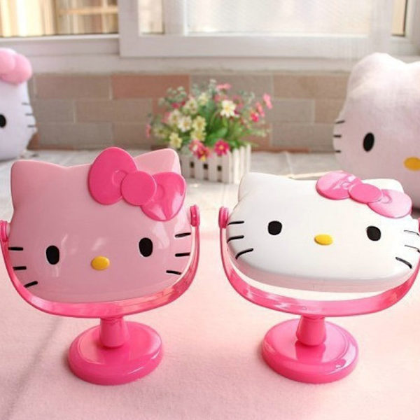 Ny Kawaii Pink Mirror Cartoon Hellokitty Melody Kuromi Folding Pink