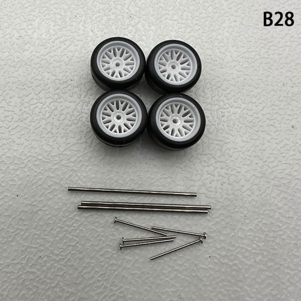 1 Set 1/64 modellbilhjul med gummidäck Modifierade delar Ve B28 fork White