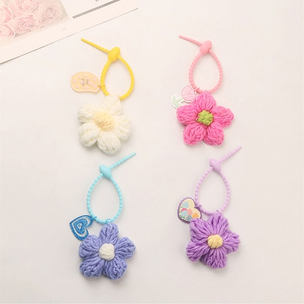 Color Knit Flower Nøgleringe e Creative Keychain Bag Pendant Deco A5