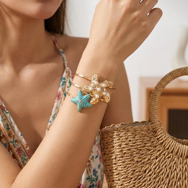 Boho Emalje Søstjerne Skal Manchet Armbånd Til Kvinder Stor Søstjerne A3