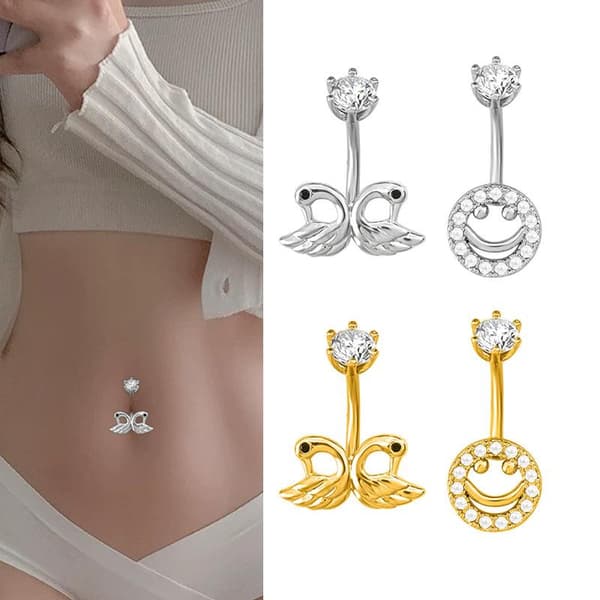 Mode Kristall Rhinestone Navelpiercingar Rostfritt Stål S A14