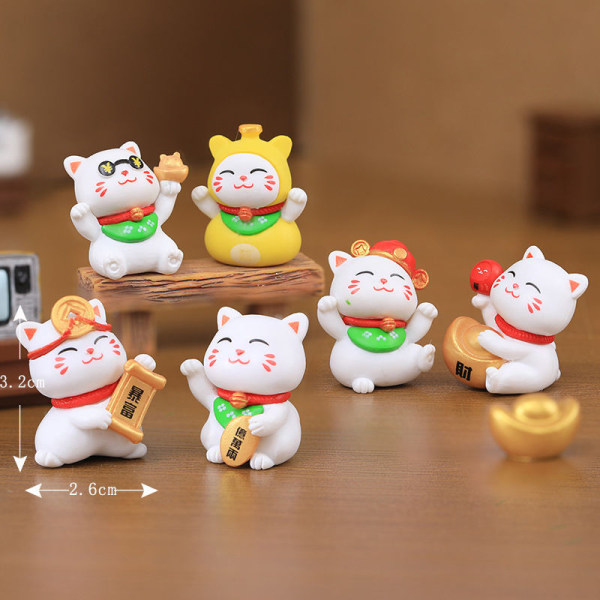 Tecknad Maneki Neko Ornament Djurfigur Katt Gris Modell Luc