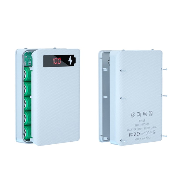 5*18650 Batteri Power Bank Case 10W Holder Batteri Oppbevaringsboks White