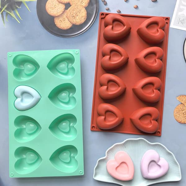 8-hulls hjerteformet smultring silikonmousse kakeform 3D muffinskake A2
