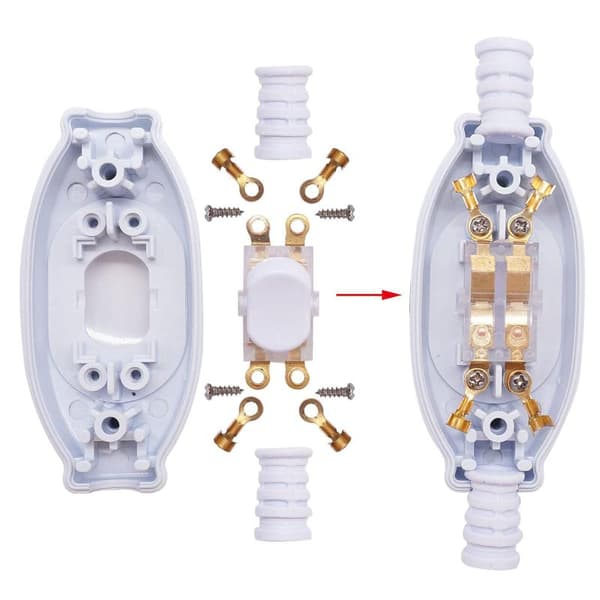 1 PC Vanntett In-line Bryter Ledningsbryter Rund Ledning Sølv Co White