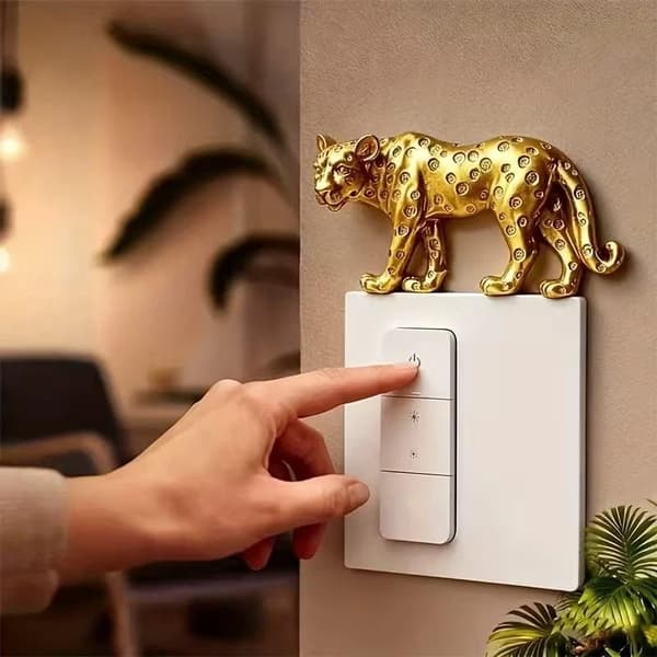Leopard Ljusströmbrytare Dekoration Harts Leopardfigur Självhäftande A2