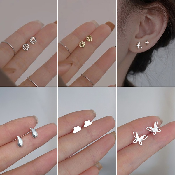 1 Par Minimalist Silver s Ear Studs Tulip Cherry Small Love Hea A2