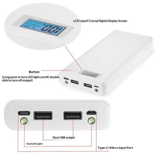 Gør-det-selv Power Bank Etui Sæt Uden Batteri LCD Display Dobbelt USB Ud A2