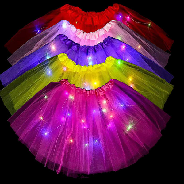 Girl Butterfly Light Up Tutu LED Nederdel Glow Flower Wreath Rose red