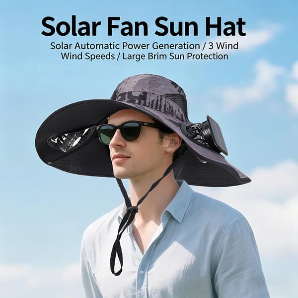 2026 Unisex Bredskygget Justerbar Solar Ventilatorhat A