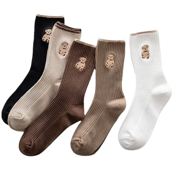 Bear Brodery Socks e Funny Women Socks Ensfarvet Sok Til E