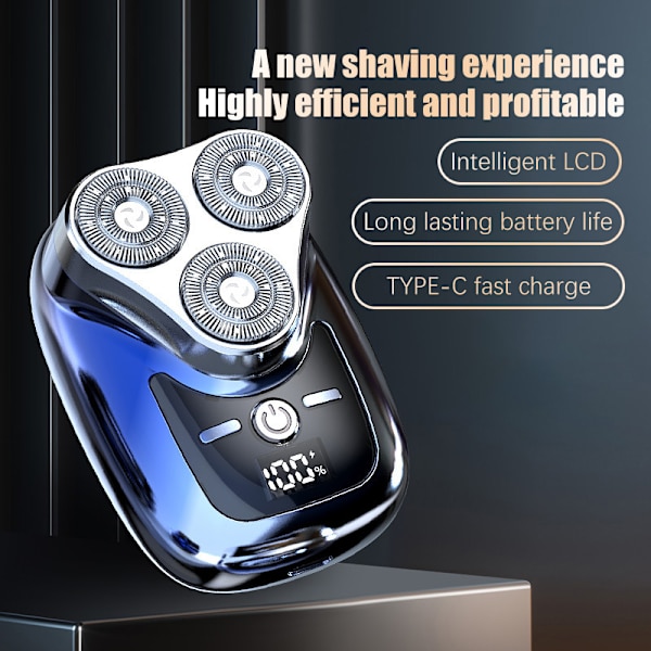 Trebladig elektrisk rakapparat med digital display USB laddning Silver