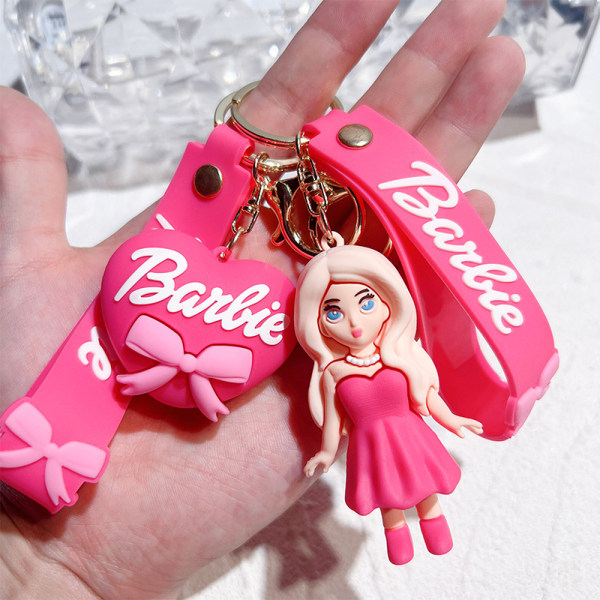 Barbie nøkkelring Cartoon Barbie Doll Sløyfe Hjerte Rose Rød Rygg 1