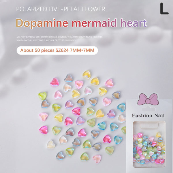 50 stk S/M/L Frossen Dopamin Love Heart 3D Nail Art Charm Decora L