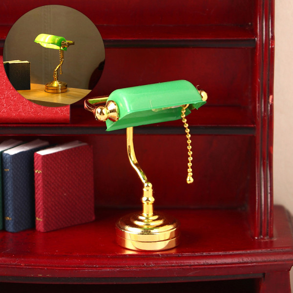 1:12 Dukkehus Miniatyr skrivebordslampe LED-lampe Grønt postbudlys