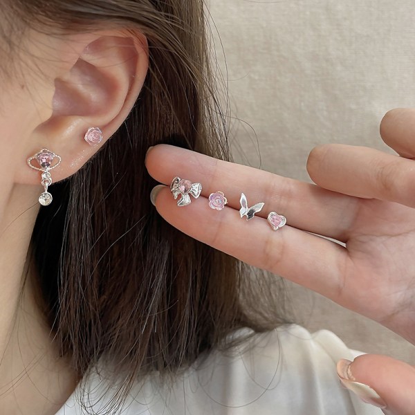 1 Set e Crystal Heart Stud Örhängen Sweet Cool Love Zircon Ear A2