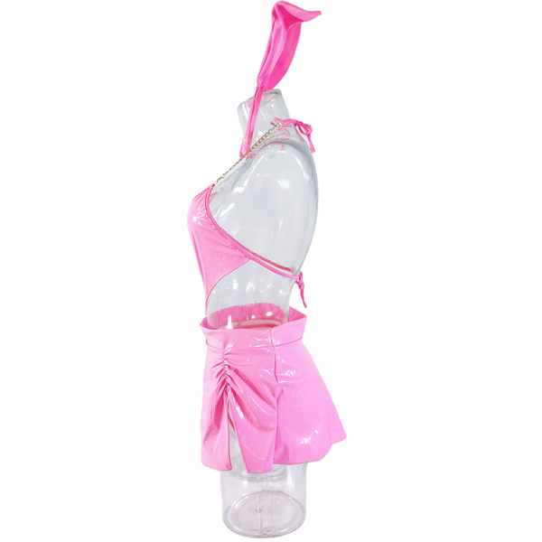4 stk/sæt Latex Neon Pink Lingeri Bunny Sexet PVC Outfit Love He Black S