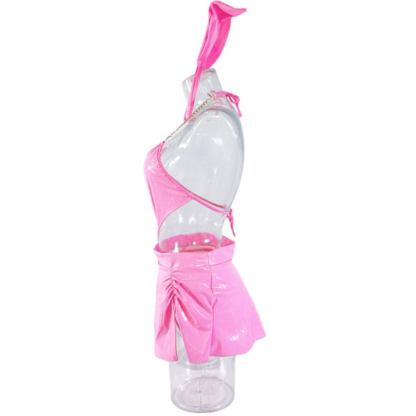 4kpl/ set Latex Neon Pink Alusvaatteet Bunny Sexy PVC Outfit Love He Pink K