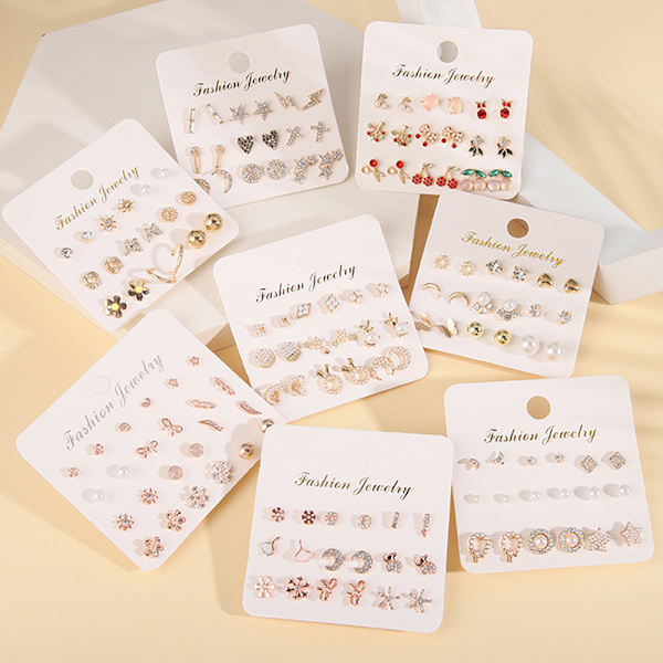 12 par/ set dam Pearl Flower Crystal Mix Design Studs Earr A7
