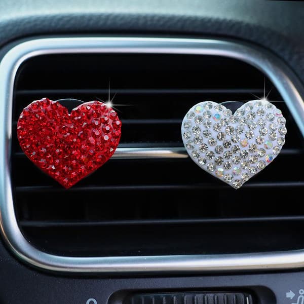 2 stk/sett Hjerteformet Bil Luftuttak Parfymeklips Rhinestone Bil Red
