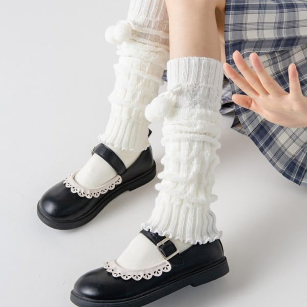 Lolita Over Knee Kawaii Leg Warmers Strikke Sokker Knitted Foot Co White style 1