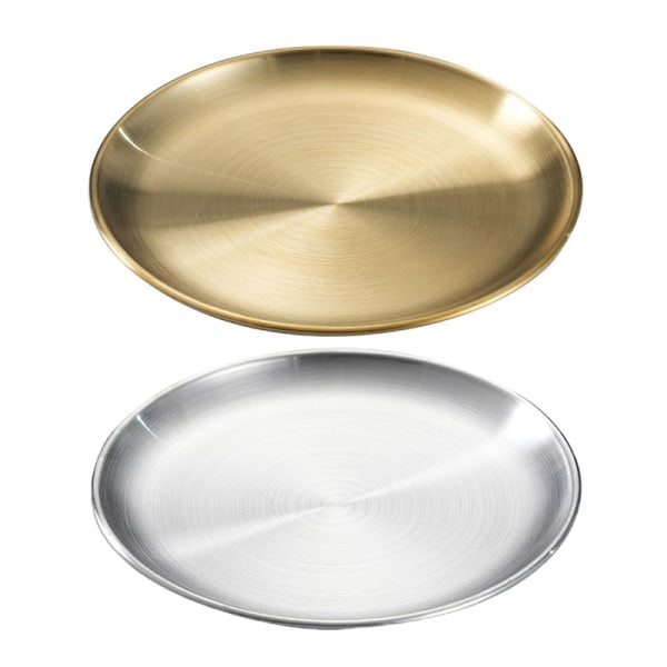 Gylden rustfritt stål oppbevaringsbrett Luksuriøs messing rund plate Silver 14cm