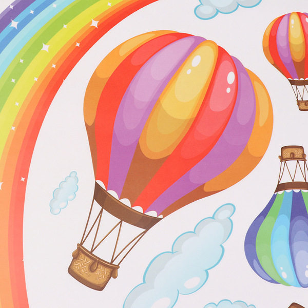 Cartoon Rainbow Cloud Varmluftsballon vægklistermærke babyværelser M