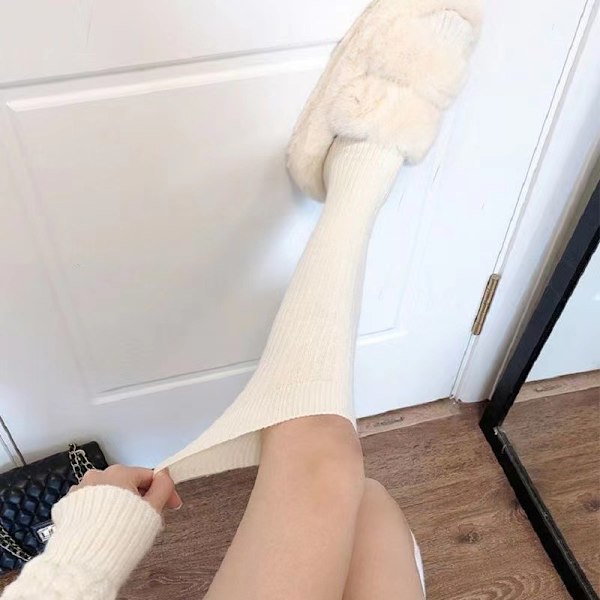1 par efterår vinter damestrømper bomuld strikket massiv kalv S Beige