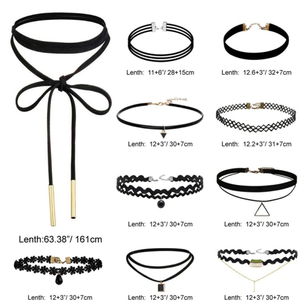 10 stykker choker halskæde sort klassisk fløjl Stretch Gothic