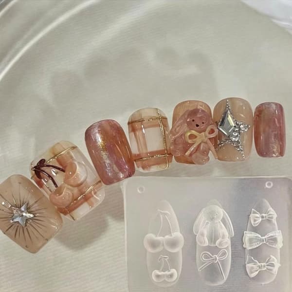3D Silikon Nail Art Form Tecknad Djur Relief Snideri DIY Des A4