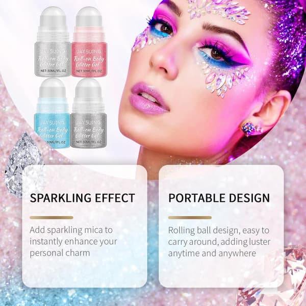 Jaysuing Glitter Roller Stick Series Långvarig Glänsande Naturlig Silver gray