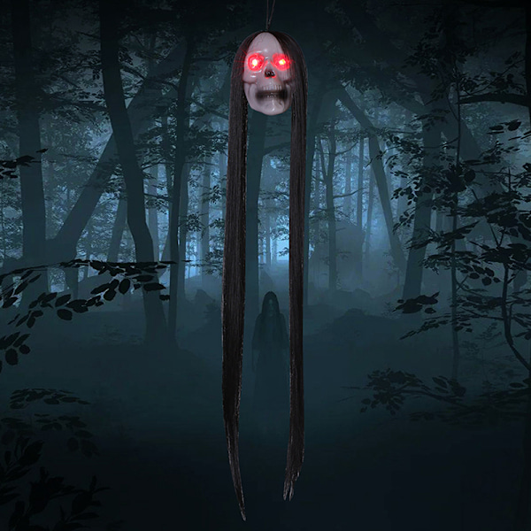 2023 Halloween riippuva haamukallo, jossa pitkät hiukset hehkuvat silmät