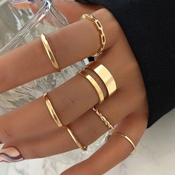 7 kpl / set set naisille Vintage Geometrinen ontto sormus Fash Gold