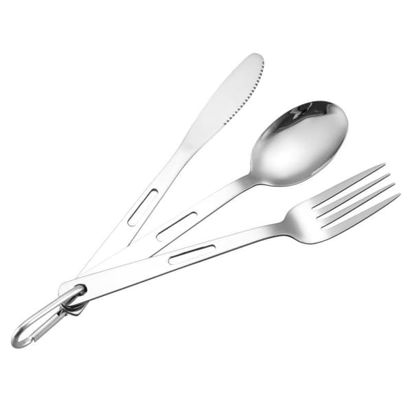 3 st 430 bestick i rostfritt stål med karbinhake utomhuscamping Silver