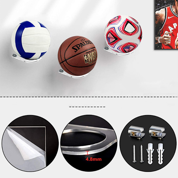 Akryl Fotboll Display Stand Basket Väggfäste Ball Suppo Clear