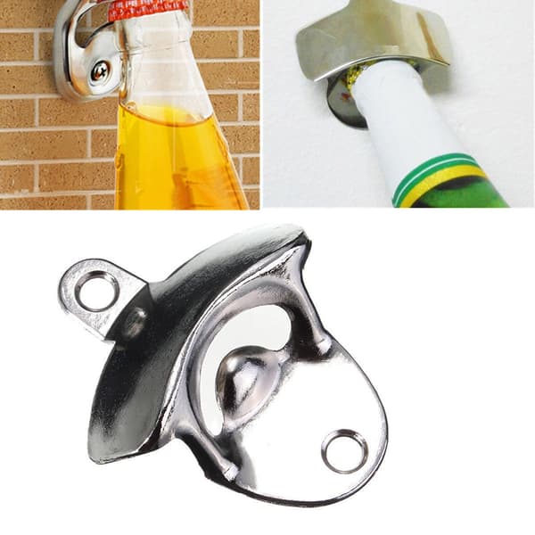 Rostfritt stål Väggfäste Bar Öl Glas Cap Flasköppnare Wit