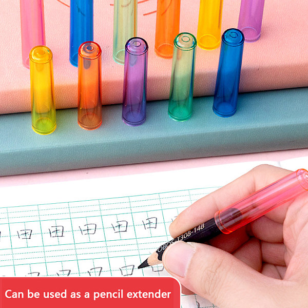 6 STK Farve Transparent Plastic Pencil Extender Pen Protector Ca A2