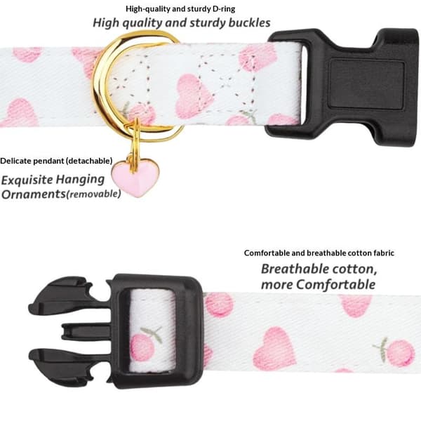 Hundhalsband i solid bomull med hjärt- och jordgubbsdesign Pink