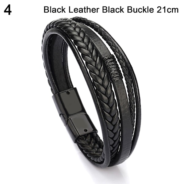Trendy læderarmbånd mænd rustfrit stål flerlags flettet 4