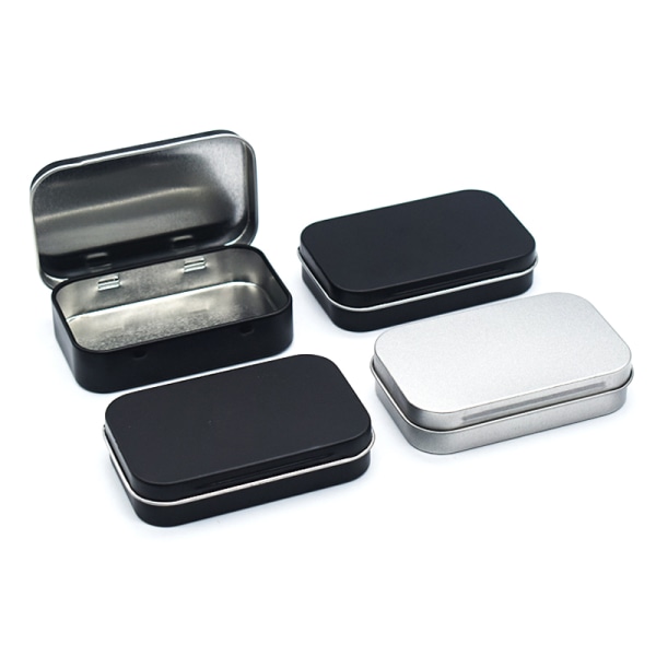 Metall rektangulär tom mini plåtlåda plåt Push Candy Pill C Silver