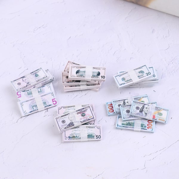 100 kpl / set 1:12 nukkekoti 5/10/20/50/100 dollarin valuutta bankno 100 USD,100pcs