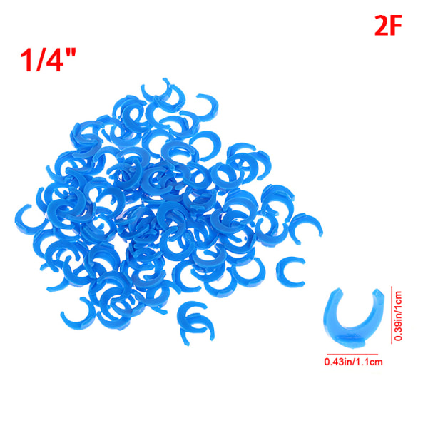 100 stk 1/4" 3/8" OD Tube POM-rørfitting Blå klips C-ringslange 2F