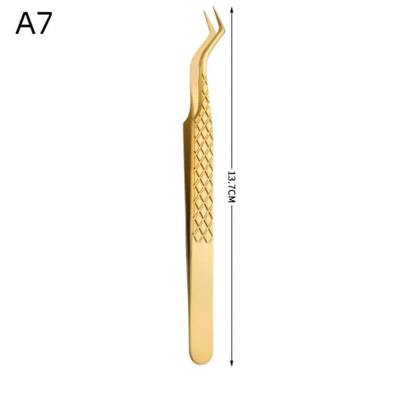 1 stk. øjenvippeforlængelsespincet med fiber-spids i guld rustfrit stål A7