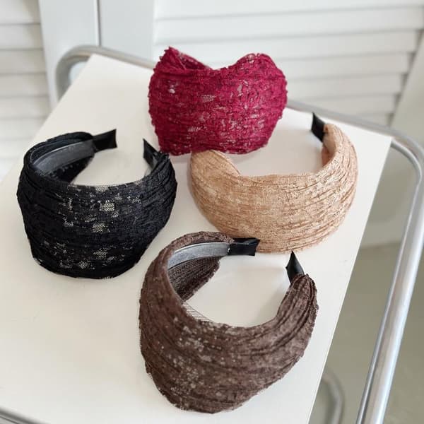 Sklisikker blonde mesh hårbånd hul elastisk bred side hår tilbehør Wine red